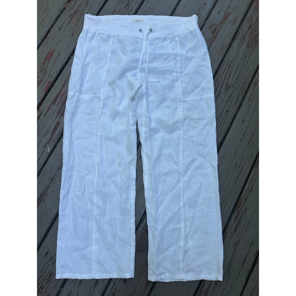 Eileen Fisher linen pants trouser comfortable relaxed wide-leg drawstring waist.